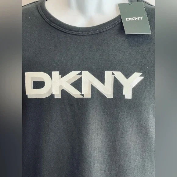 NWT DKNY Ling Sleeve Sweatshirt Dress.  Black With Chest Logo.  Size Large. - Picture 4 of 8